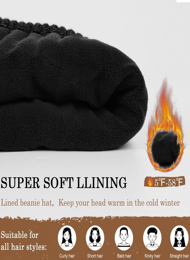 NAHOSY Winter Fleece Lined Beanie Hat for Men Women, Unisex Fashion Thermal Cuffed Knit Skullcap Warm Winter Swag Hat, Black - Image 3